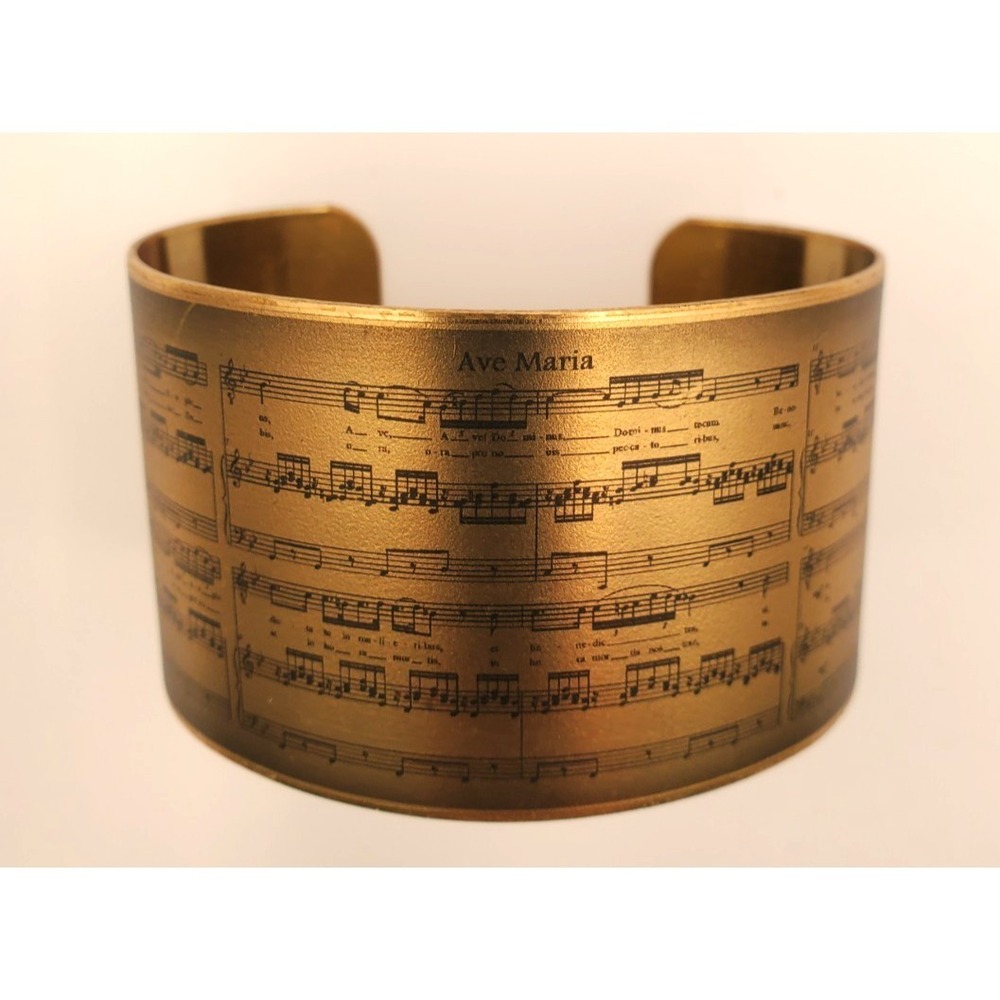 Brass Cuff Bracelet Featuring 'Ave Maria' Musical Score Imprinted